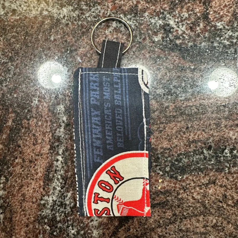 Handmade lip balm holder keychain- Boston Red Sox design